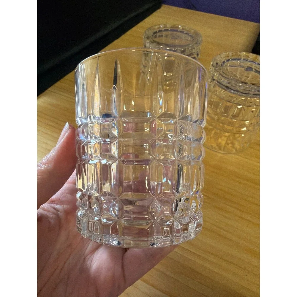 Set of 3 Heavy Clear Pressed Glass Rocks Tumblers Old Fashioned‎